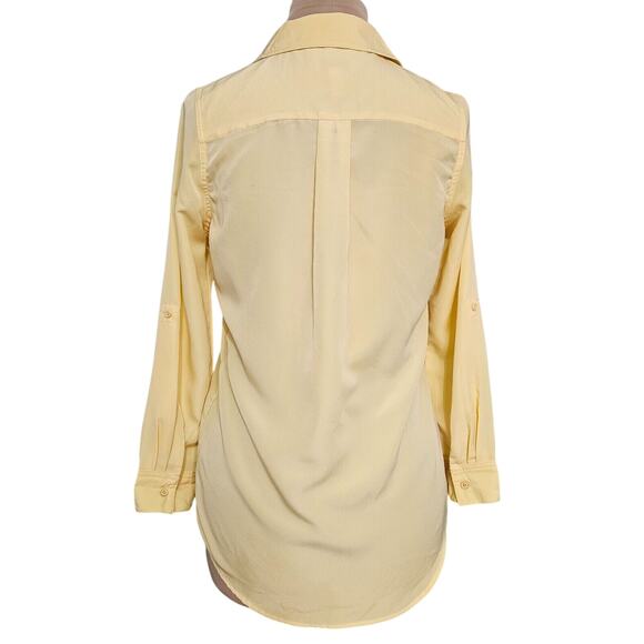 D & Co Top Womens XXS Button Front Long Sleeve Chest Pockets Yellow Minimal - Picture 2 of 11